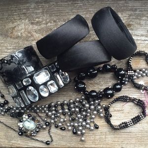 lot of black jewelry cameo, lace, satin